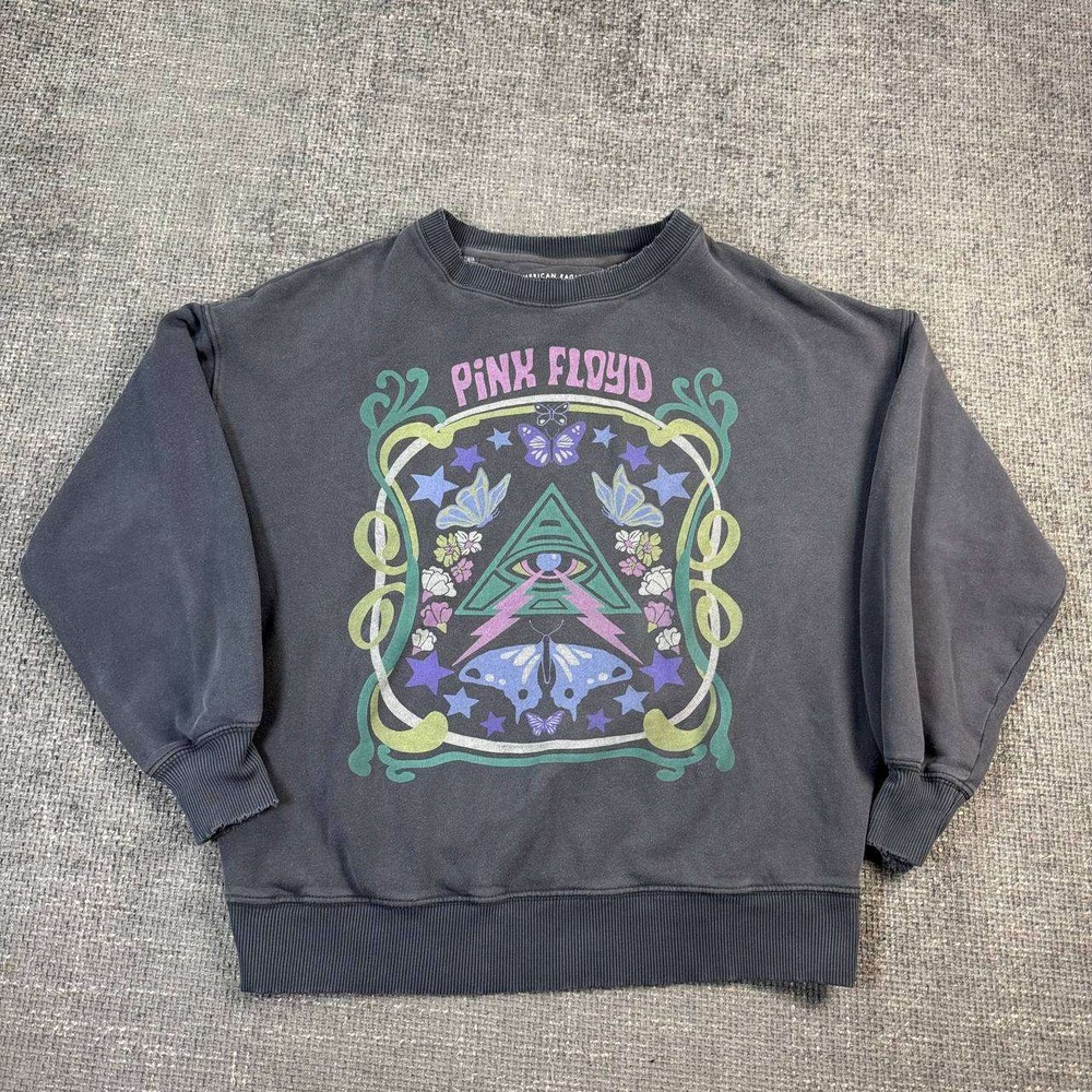 American Eagle Pink Floyd Sweatshirt XS Grey Oversized Distressed Band Graphic - Picture 2 of 13